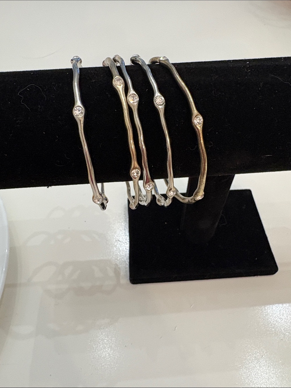 Silver-Tone Crystal Accent Bangle Bracelet Set - Women's Accessories (Set of 5)